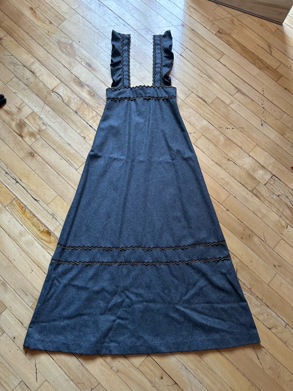 Grey A-Line Pinafore Dress with Ruffle Straps